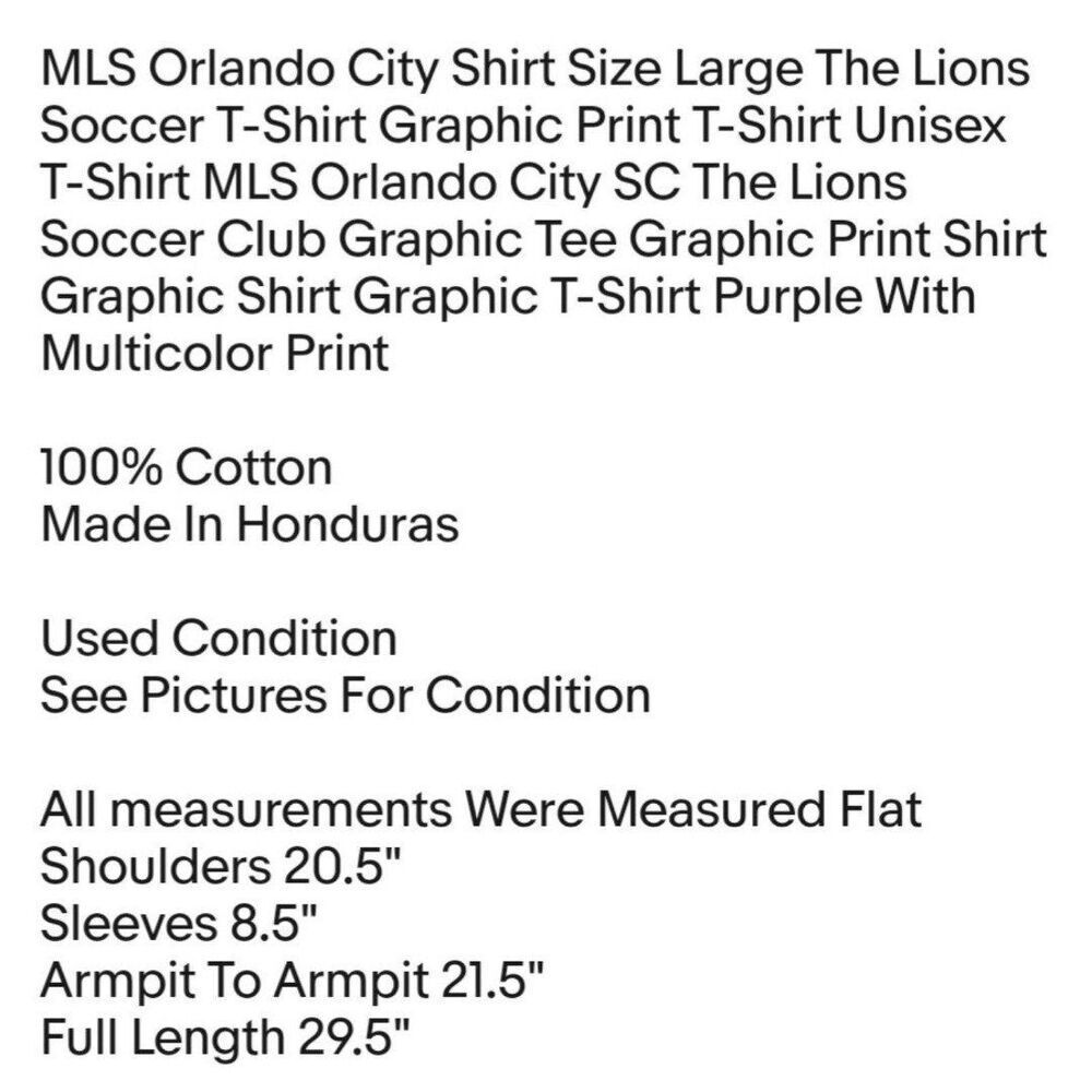 MLS Orlando City Shirt Size Large The Lions Soccer T-Shirt Graphic Print T-Shirt - Picture 2 of 6